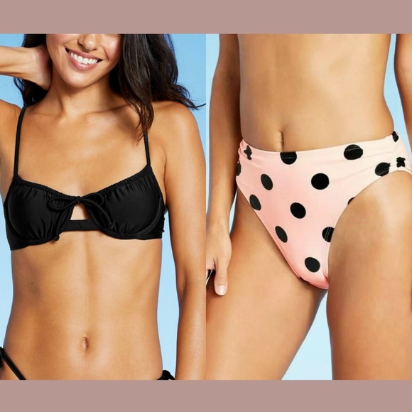 NWT Xhilaration Shirred Bikini Top ( Small ) Cheeky High Waist Bottom ( XS ) - Picture 1 of 12